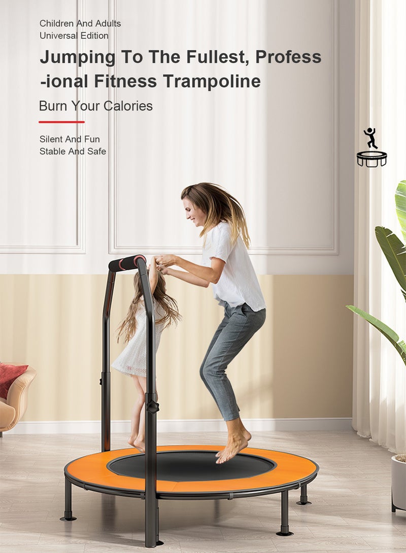 40 Inches Handrail Mini Trampoline Adult Children Indoor Fitness Rebounder with Adjustable Handle