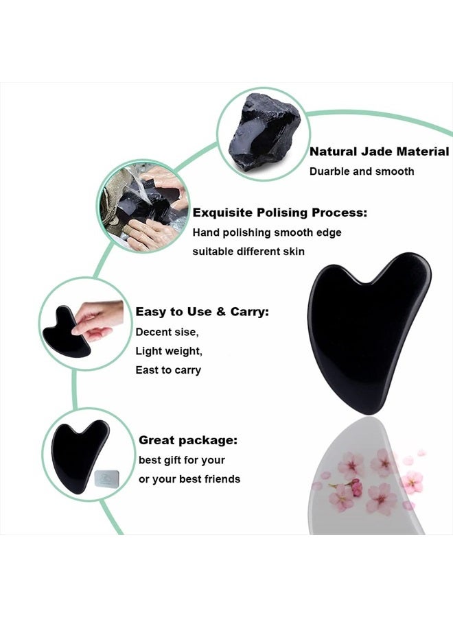 Gua Sha Facial Tools, Black Obsidian Gua Sha Massage Tool, Natural Jade Guasha Tool for Face and Body Skin Massage. Gua Sha Set for SPA Acupuncture Therapy, Trigger Point Treatment.
