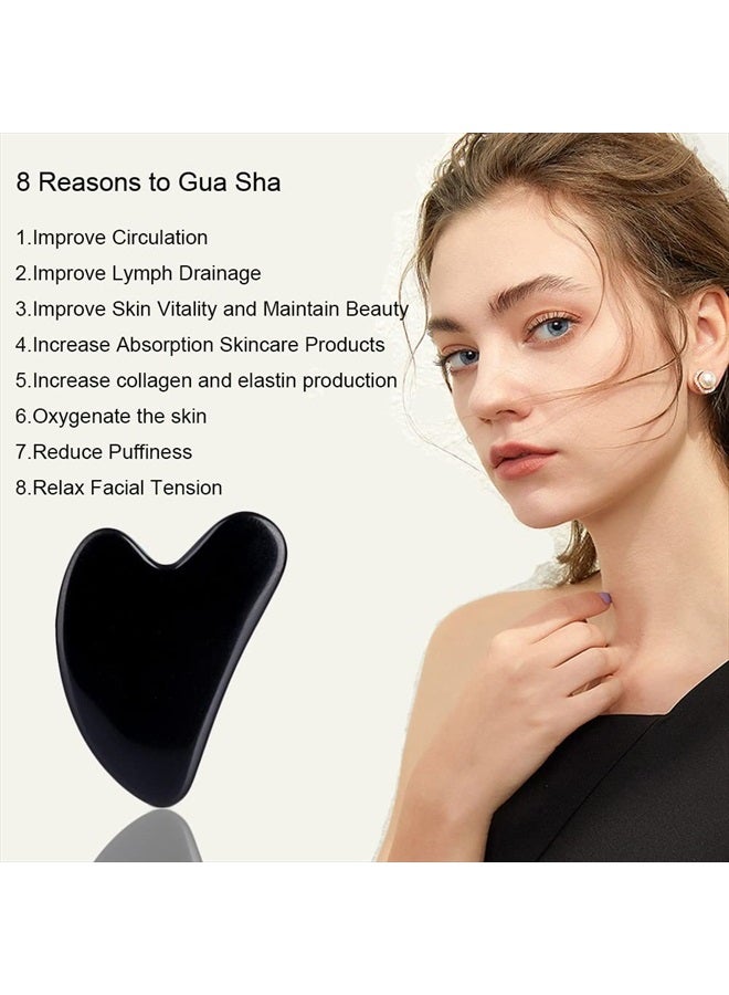 Gua Sha Facial Tools, Black Obsidian Gua Sha Massage Tool, Natural Jade Guasha Tool for Face and Body Skin Massage. Gua Sha Set for SPA Acupuncture Therapy, Trigger Point Treatment.