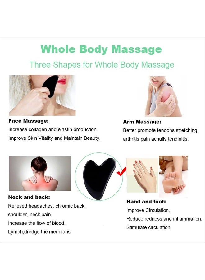 Gua Sha Facial Tools, Black Obsidian Gua Sha Massage Tool, Natural Jade Guasha Tool for Face and Body Skin Massage. Gua Sha Set for SPA Acupuncture Therapy, Trigger Point Treatment.