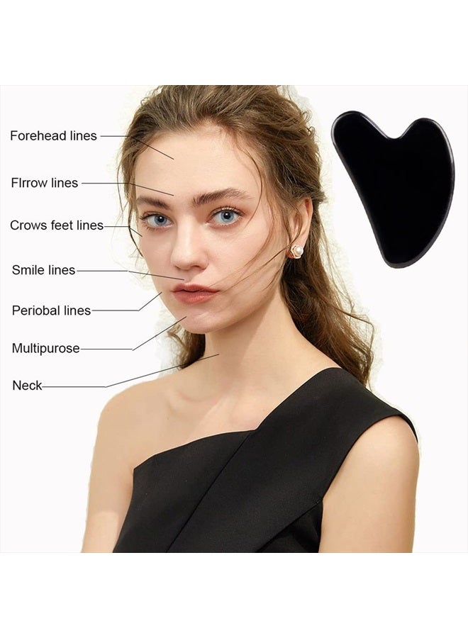 Gua Sha Facial Tools, Black Obsidian Gua Sha Massage Tool, Natural Jade Guasha Tool for Face and Body Skin Massage. Gua Sha Set for SPA Acupuncture Therapy, Trigger Point Treatment.