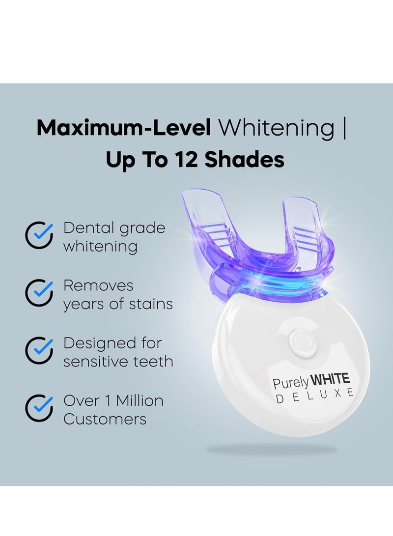 PurelyWHITE DELUXE Teeth Whitening Kit, Complete LED Teeth Whitening, 15+ Treatments, (3) 3ml Whitening Gel Syringes, Whiter Smile in 7 Minutes