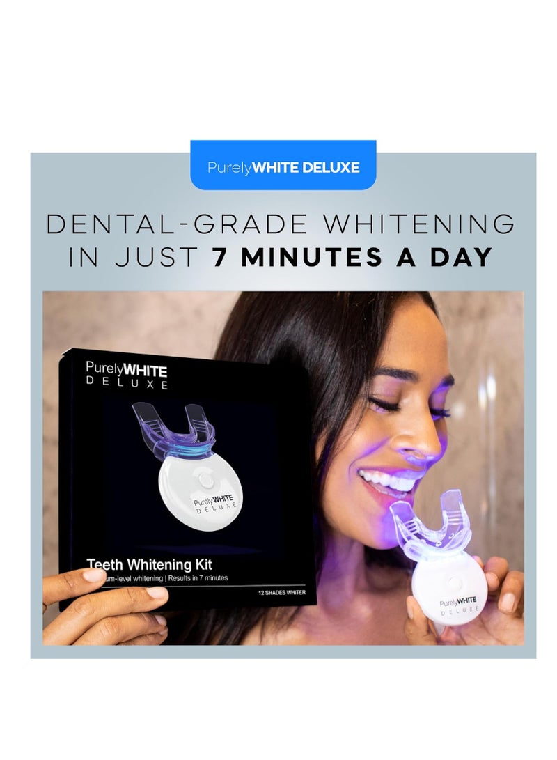 PurelyWHITE DELUXE Teeth Whitening Kit, Complete LED Teeth Whitening, 15+ Treatments, (3) 3ml Whitening Gel Syringes, Whiter Smile in 7 Minutes