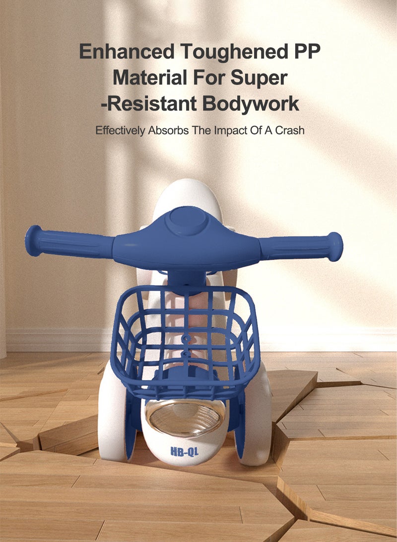 Kids Balance Bike with Music and Light, 4-Wheel Twisting Bike with Basket Balance Bike, for 1-3 Years old Boys Girls Baby and Toddler