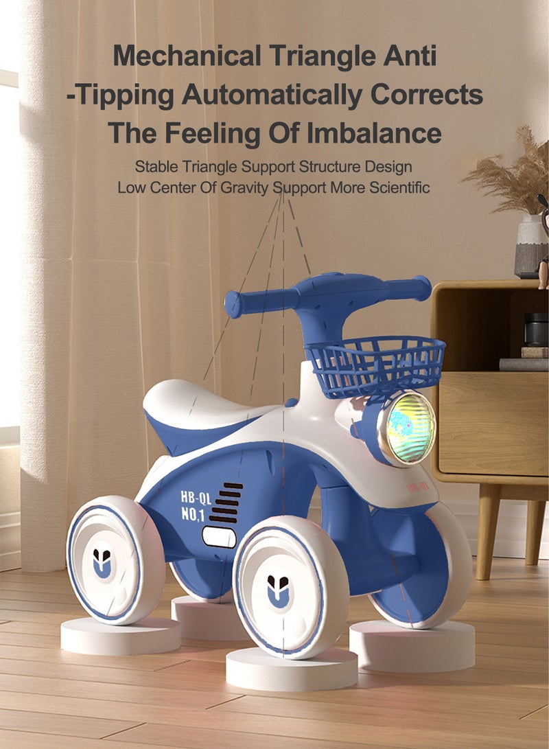 Kids Balance Bike with Music and Light, 4-Wheel Twisting Bike with Basket Balance Bike, for 1-3 Years old Boys Girls Baby and Toddler
