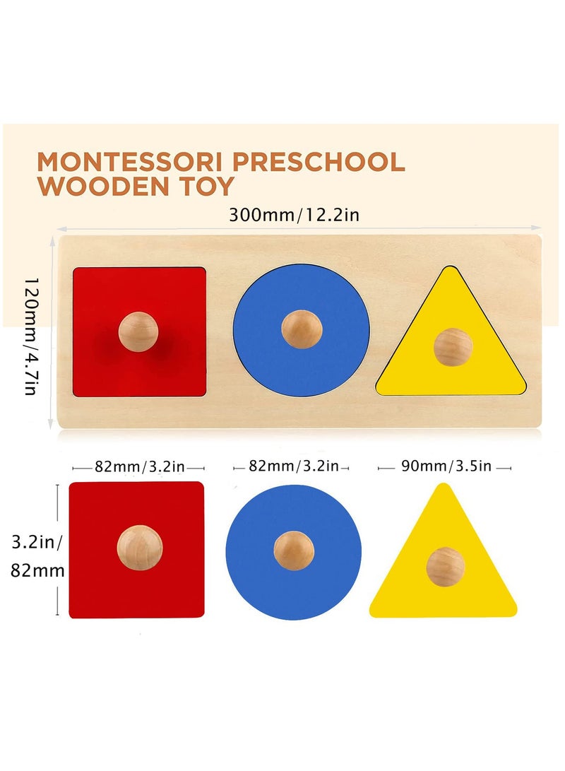 Montessori Multiple Shape Puzzle, First Shapes Jumbo Knob Wooden Puzzle Geometric Shape Puzzle Toddler Preschool Learning Material Sensorial Toy for Toddler Shape & Color Sorter (3 Pieces)