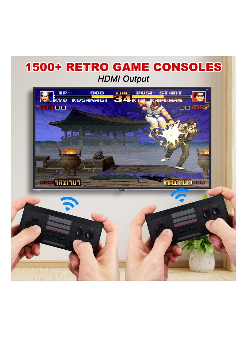 Wireless Mini Retro Game Console, 1500 Classic Games Handheld Classic Video Games Console Portable Gaming Device Compact Gaming Console with 2 Wireless Controllers for Family Fun Entertainment