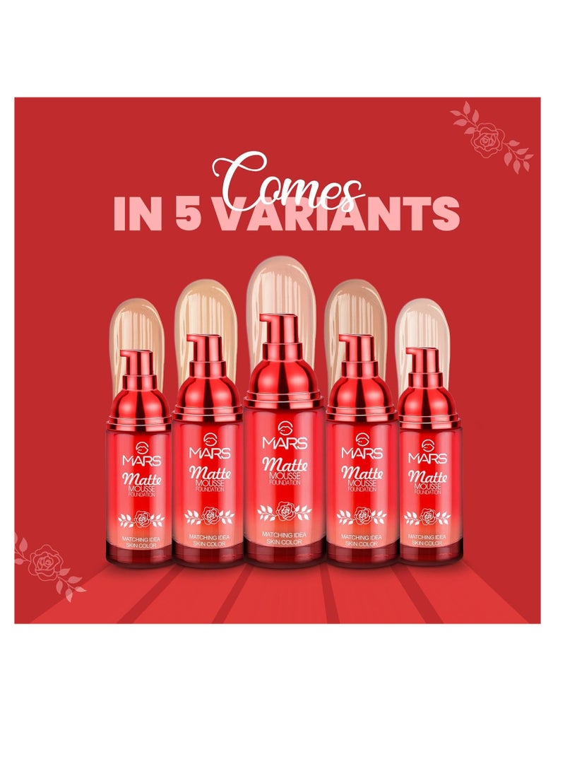MARS Hydrating Matte Mousse Foundation  Lightweight and Seamlessly Blendable Foundation for Face Makeup  60 ml 106 Golden Beige