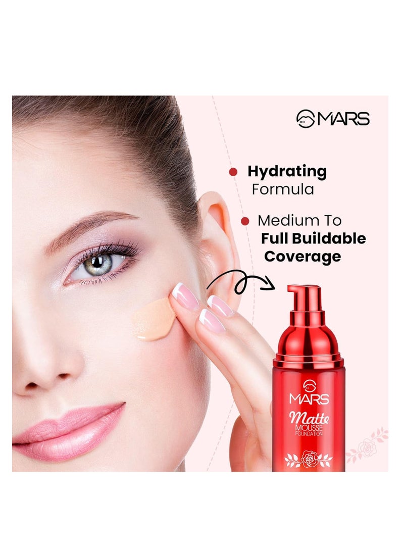 MARS Hydrating Matte Mousse Foundation  Lightweight and Seamlessly Blendable Foundation for Face Makeup  60 ml 106 Golden Beige