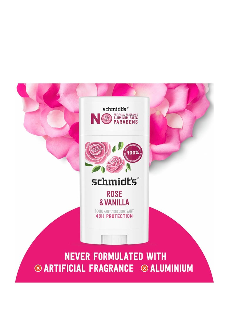 Schmidt's Aluminum-Free Vegan Deodorant Rose & Vanilla with 24 Hour Odor Protection 2 Count for Women and Men, Natural Ingredients, Cruelty-Free, 2.65 oz