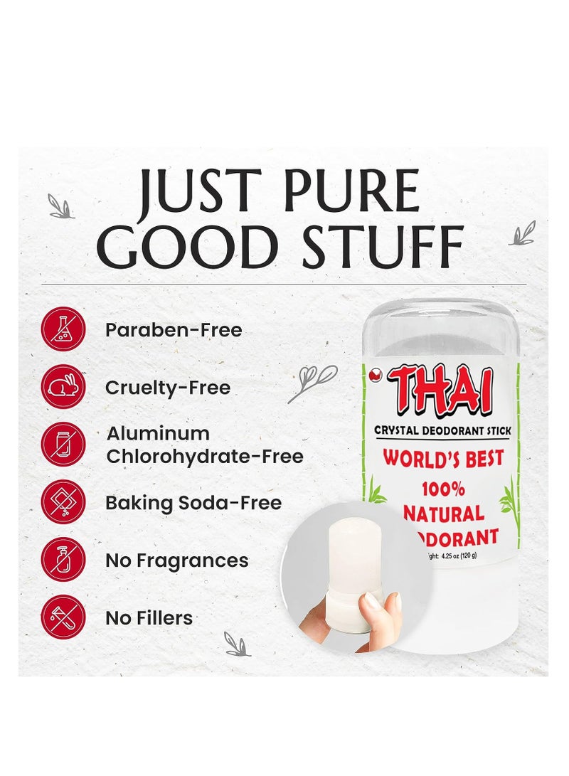2-PACK Thai Crystal Deodorant Salt Stone - Clinically Tested, Dermatologist Approved - Natural Unscented for Women Men & Teens
