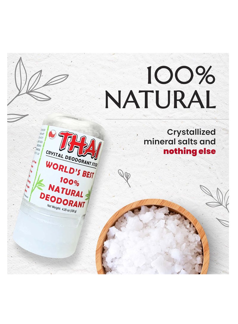 2-PACK Thai Crystal Deodorant Salt Stone - Clinically Tested, Dermatologist Approved - Natural Unscented for Women Men & Teens