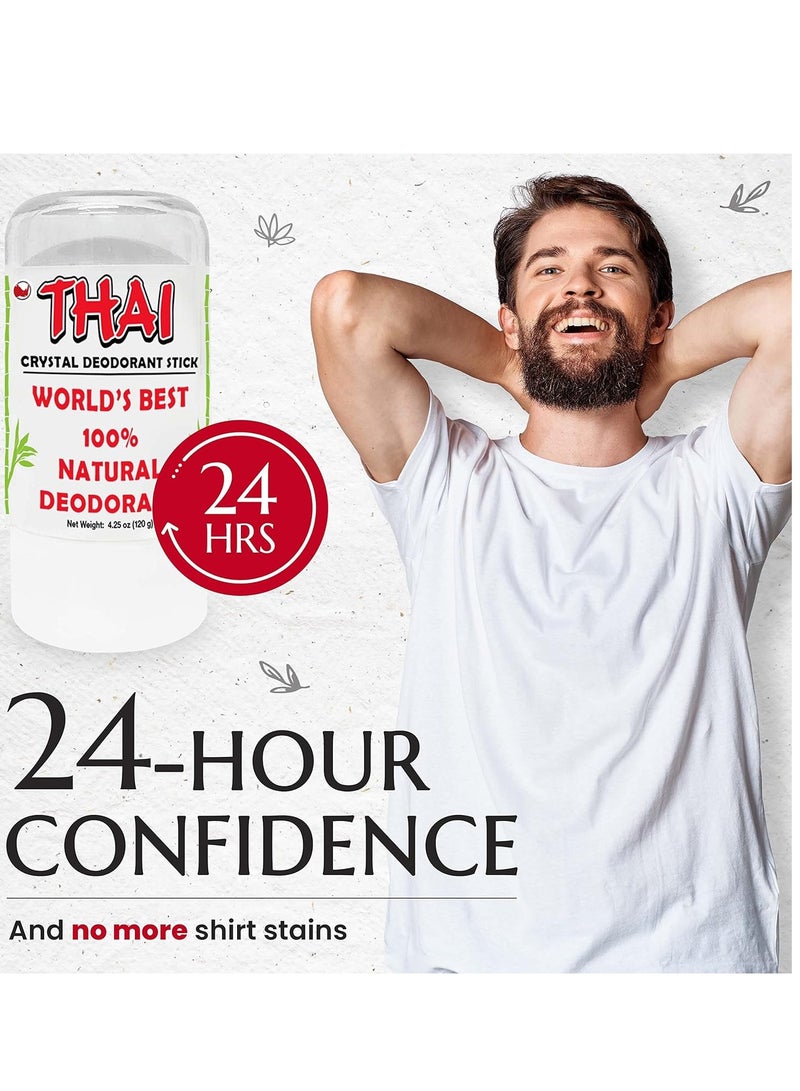 2-PACK Thai Crystal Deodorant Salt Stone - Clinically Tested, Dermatologist Approved - Natural Unscented for Women Men & Teens