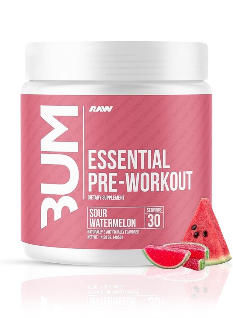 RAW Essential Pre Workout - Chris Bumstead Ultimate Workout Boost and Unmatched Energy for Athletes, Sour Watermelon, 30 Servings