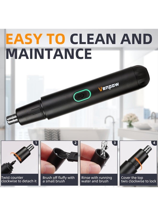 Rechargeable Ear and Nose Hair Trimmer - 2023 Professional Painless Eyebrow & Facial Hair Trimmer for Men Women, Powerful Motor and Dual-Edge Blades for Smoother Cutting, Black