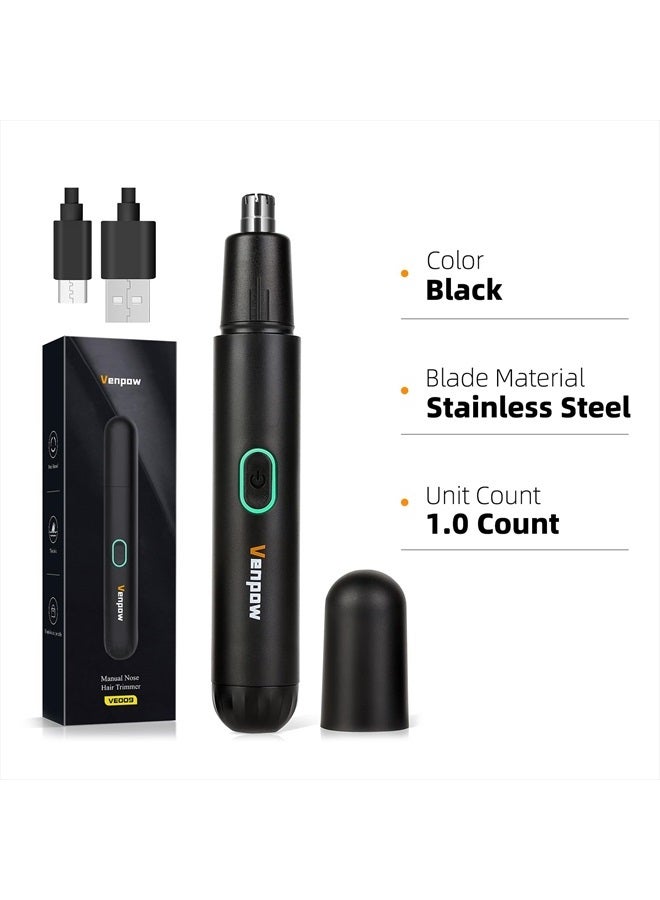 Rechargeable Ear and Nose Hair Trimmer - 2023 Professional Painless Eyebrow & Facial Hair Trimmer for Men Women, Powerful Motor and Dual-Edge Blades for Smoother Cutting, Black