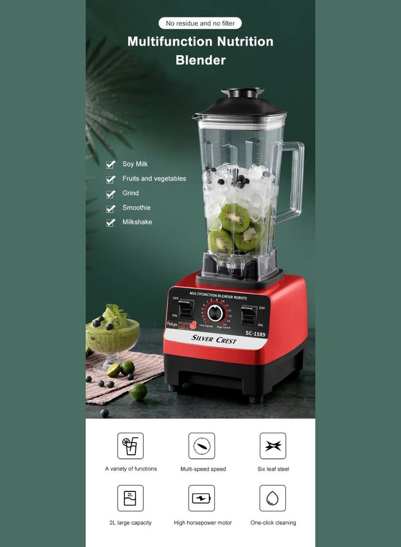 4500W Heavy Duty Commercial Grade Blender Multifunctional Juicer Mixer With Jar SC 1589 Dishwasher Safe, 6 Stainless Steel Blades Fruit Processor Grinder, Smoothie Maker And Ice Crusher