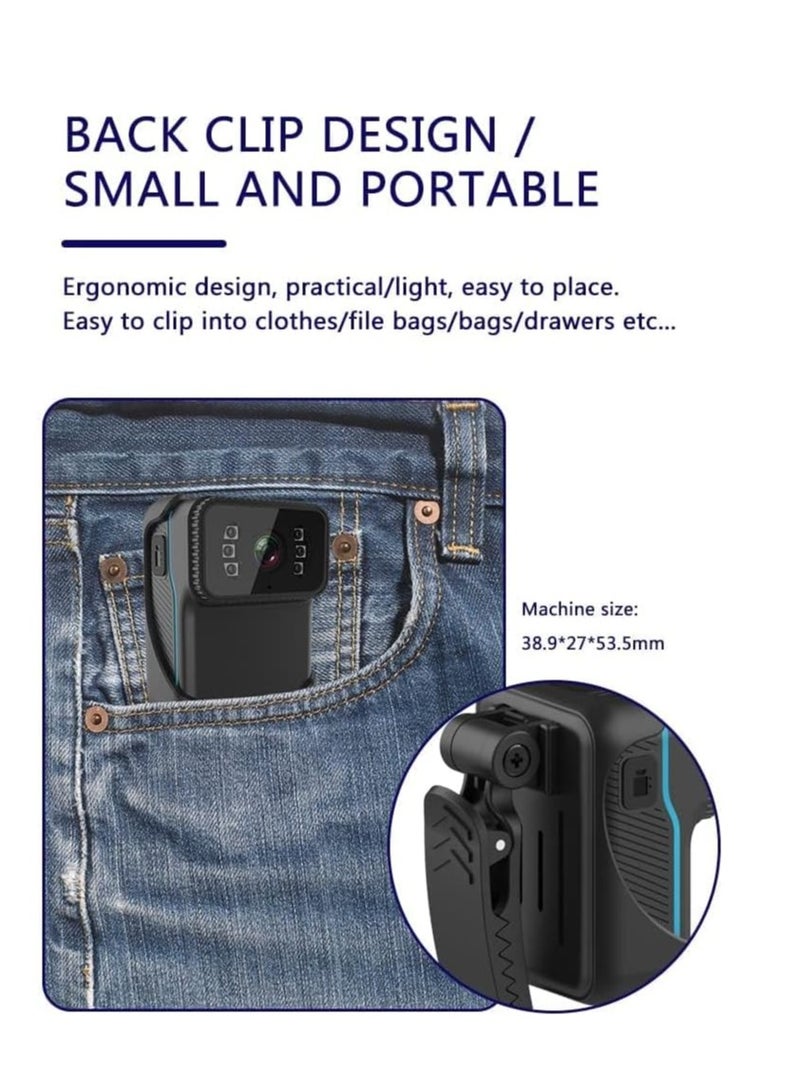 Mini WIFI Body Camera Video Recorder, Wearable Police Body Cam with Night Vision, Body Worn Camera with Audio and Video Recording, Law Enforcement, Security Guard (64G Memory)