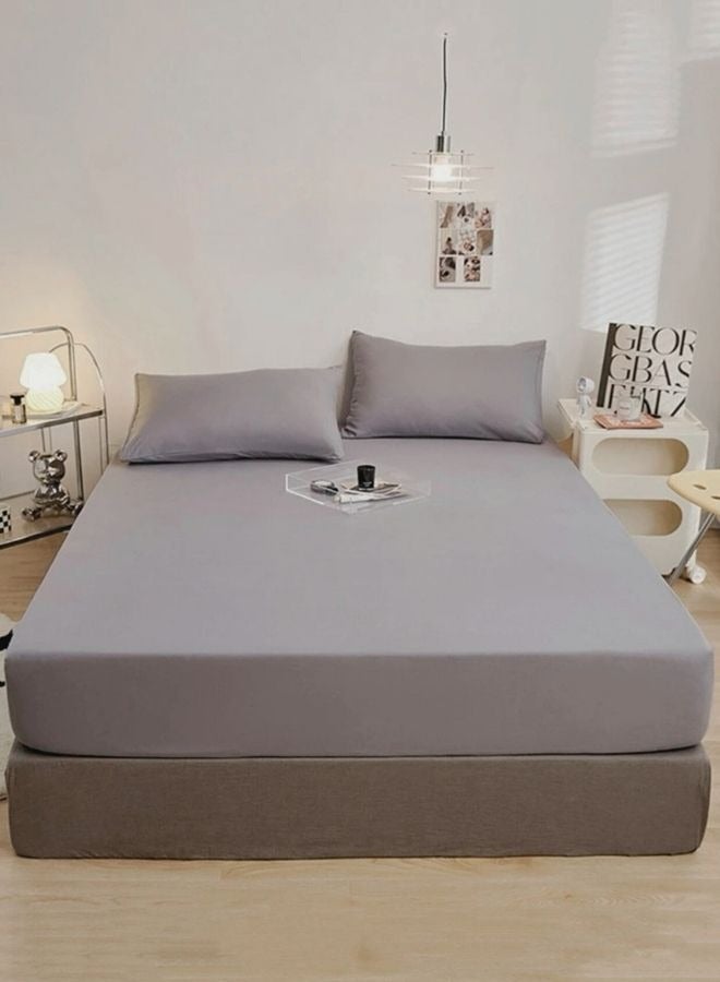 3 Pieces Fitted Bedsheet Set Plain Gray Color Various Sizes