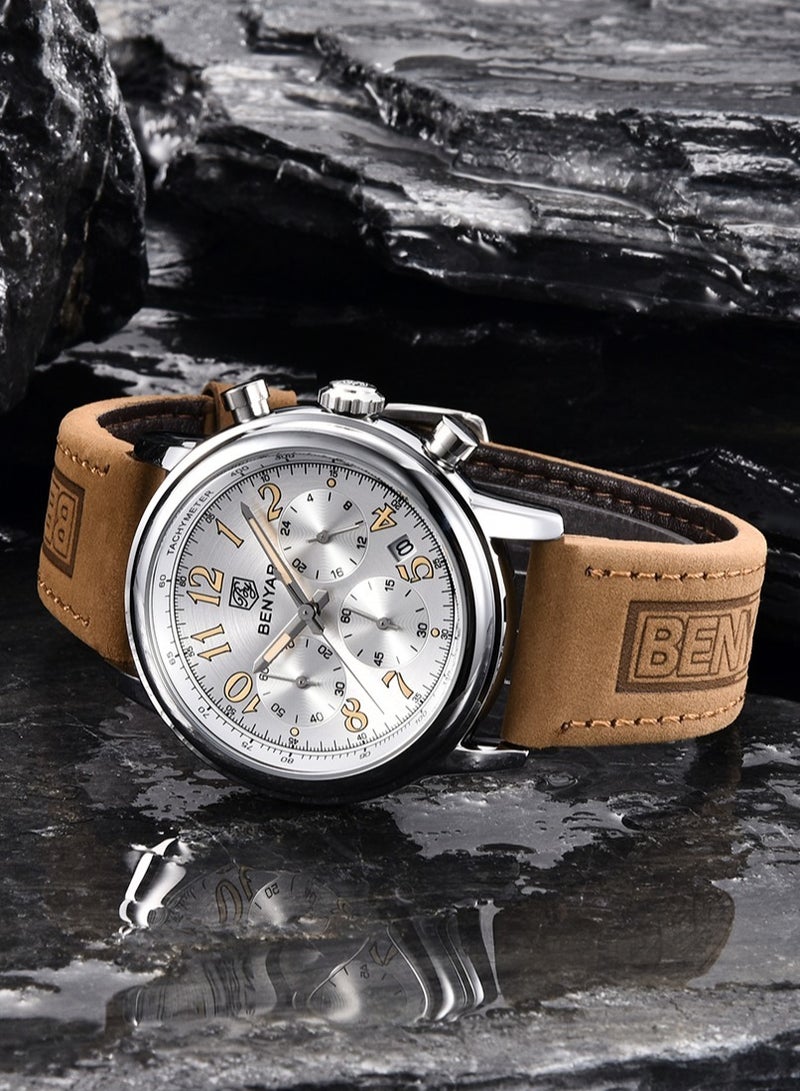 Men Quartz Watch Analog Chronograph Sports Wrist Watch For Men White