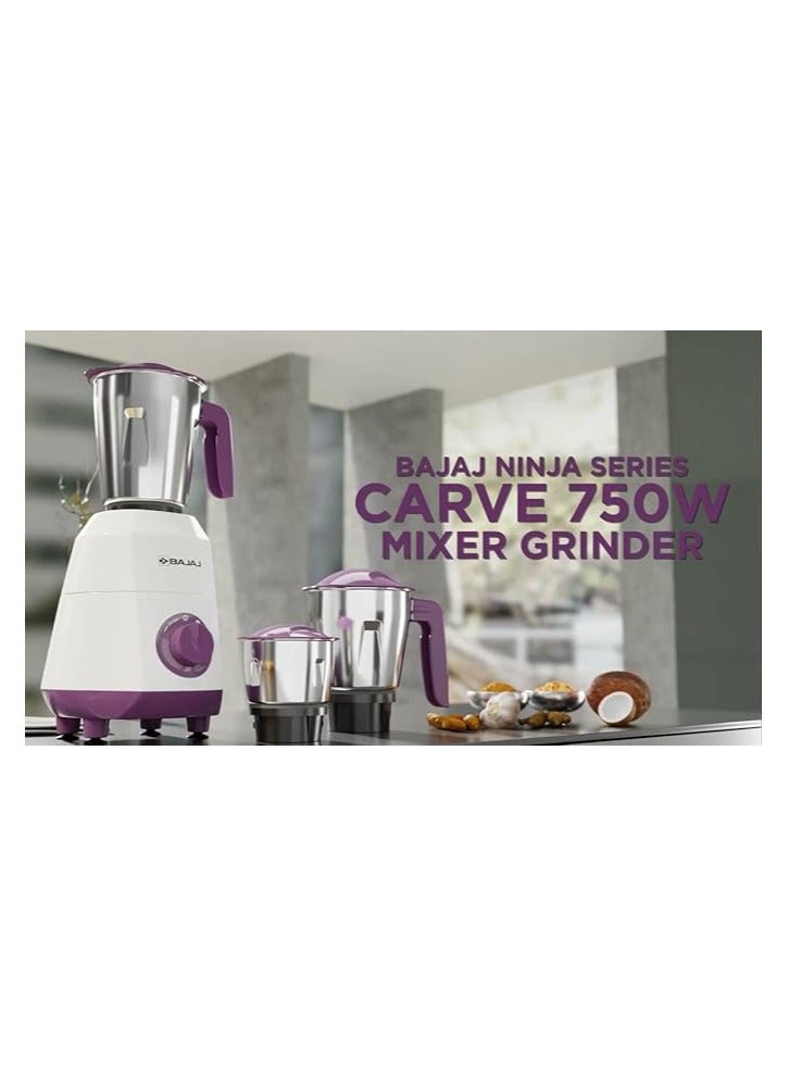 New 750W Mixer Grinder with Centrifugal Juicer, 3 Jars for Liquidizing, Wet & Dry Grinding, High-Performance Motor, Stainless Steel Blades | Easy & Efficient Juicing 2.9 L 750 W Ninja Series White/Purple