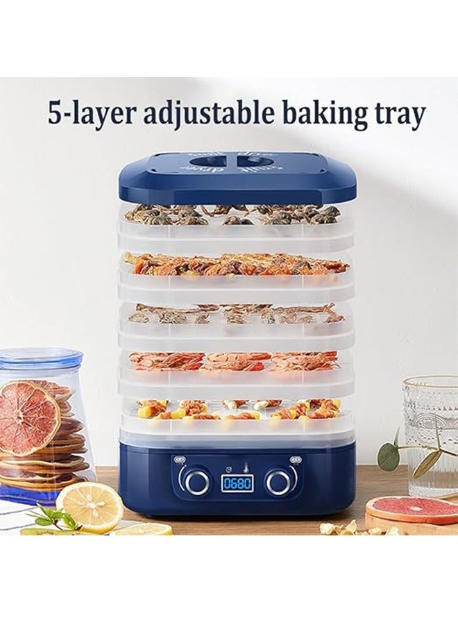 Food Dehydrator Machine 5 Trays With Digital Timer And Temperature Control For Fruit Vegetable Meat Beef Jerky 160W HM-801 Blue