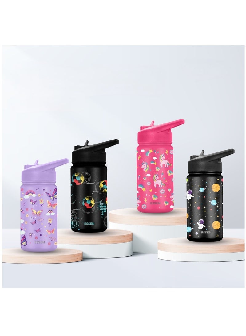 Kids Water Bottle Stainless Steel for School Girls with Straw Vacuum Insulated Water Bottle BPA-Free Leak-Proof Baby Toddler Water Bottle Double Walled Bottle for Kids – 414 ml/14 oz(Butterfly)