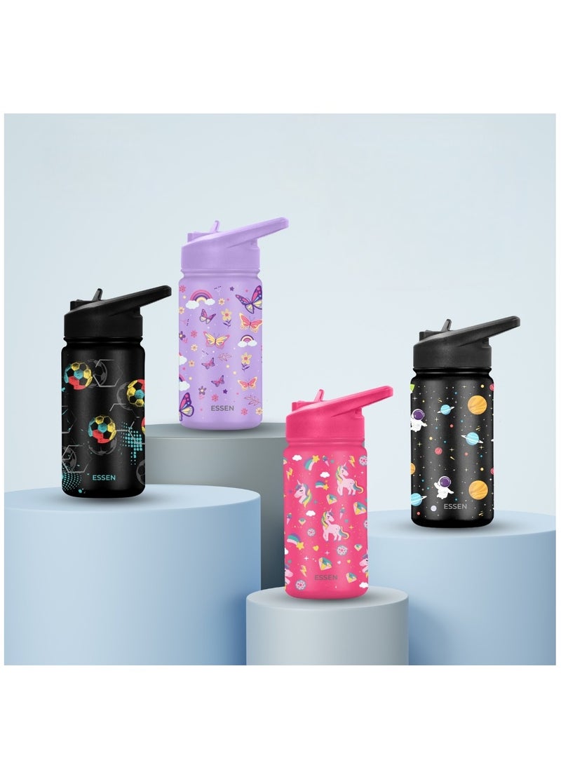 Kids Water Bottle Stainless Steel for School Girls with Straw Vacuum Insulated Water Bottle BPA-Free Leak-Proof Baby Toddler Water Bottle Double Walled Bottle for Kids – 414 ml / 14 oz(Unicorn)