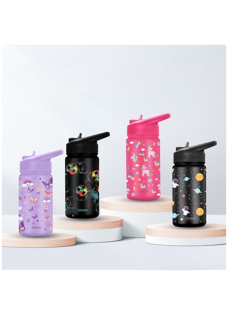 Kids Water Bottle Stainless Steel for School Girls with Straw Vacuum Insulated Water Bottle BPA-Free Leak-Proof Baby Toddler Water Bottle Double Walled Bottle for Kids – 414 ml / 14 oz(Unicorn)