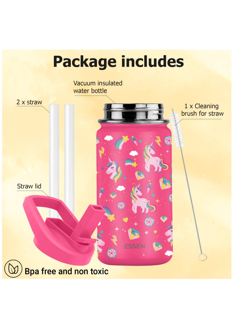 Kids Water Bottle Stainless Steel for School Girls with Straw Vacuum Insulated Water Bottle BPA-Free Leak-Proof Baby Toddler Water Bottle Double Walled Bottle for Kids – 414 ml / 14 oz(Unicorn)