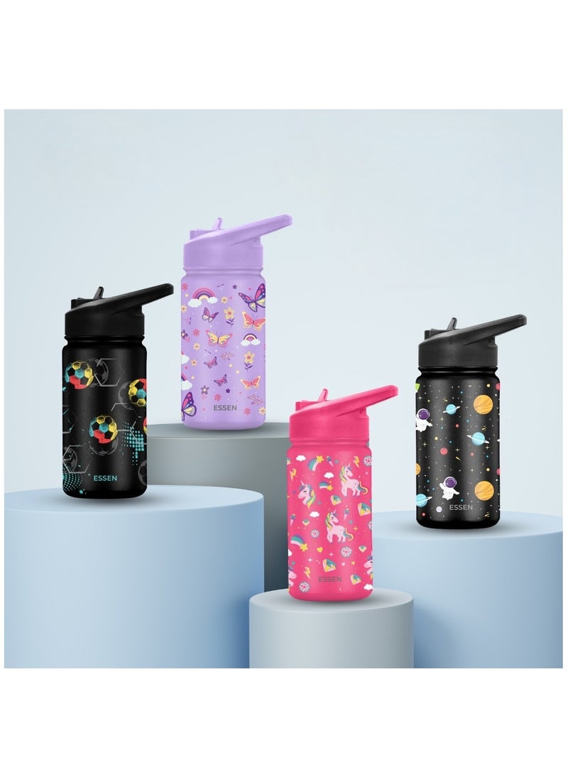 Kids Water Bottle Stainless Steel for School Boys with Straw Vacuum Insulated Water Bottle BPA-Free Leak-Proof Baby Toddler Water Bottle Double Walled Bottle for Kids – 414 ml / 14 oz(Football)