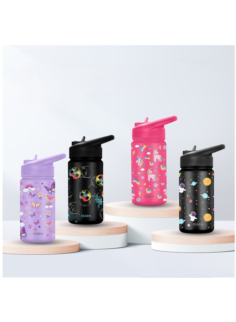 Kids Water Bottle Stainless Steel for School Boys with Straw Vacuum Insulated Water Bottle BPA-Free Leak-Proof Baby Toddler Water Bottle Double Walled Bottle for Kids – 414 ml / 14 oz(Football)