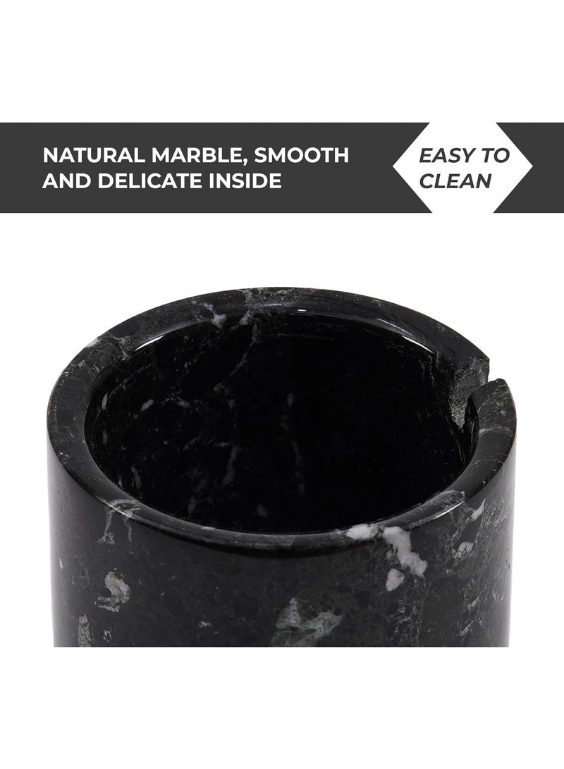 Radicaln Marble Salt Cellar With Lid Black and White Handmade Set of 2 Salt and Pepper Bowl Box With Marble Tray - Spice & Salt Storages For Kitchen Rack - Spices Container Set For Home