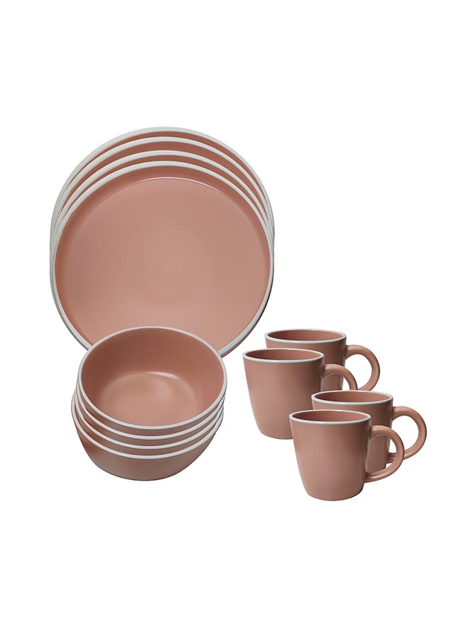 DINNER SET STONEWARE 12 PCS-PINK