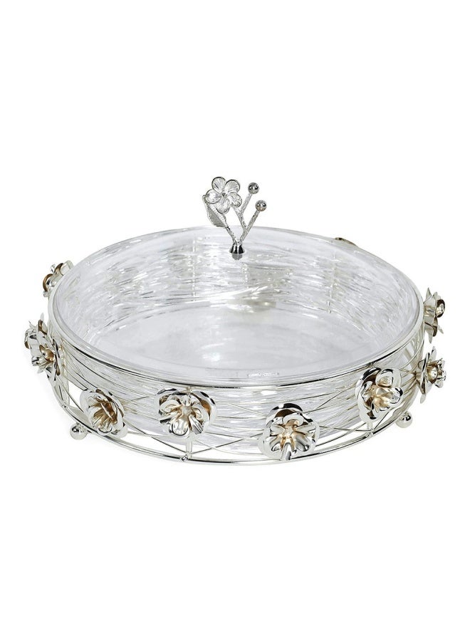 Floral Plate, Silver - 30 Cm