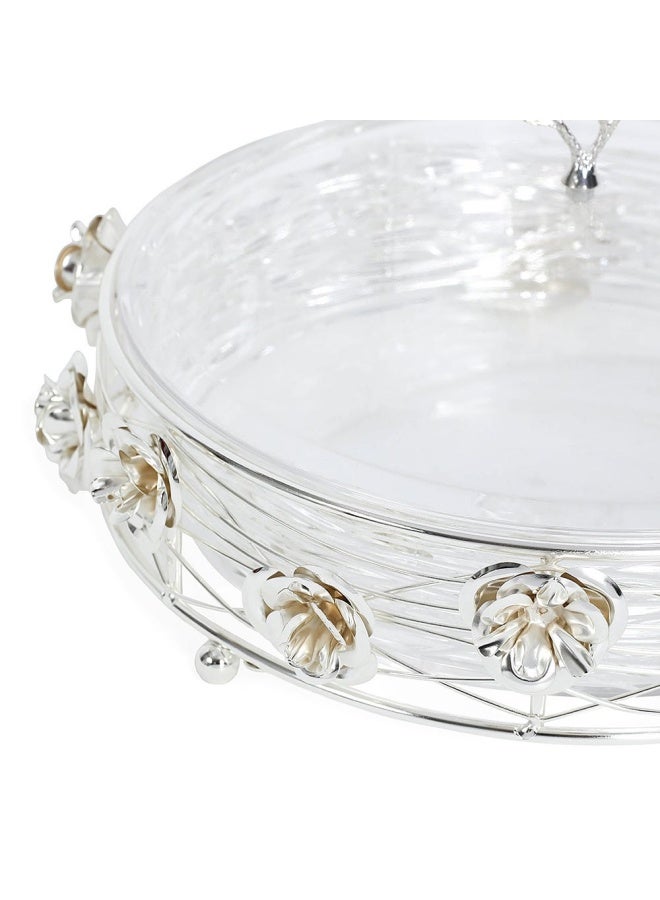 Floral Plate, Silver - 30 Cm