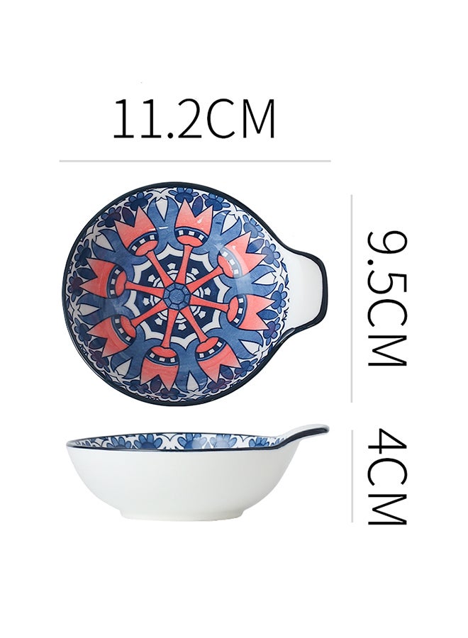 6-Piece Hand-Painted Bowl With Handle Dark Blue/White 11.2x9.5x4cm