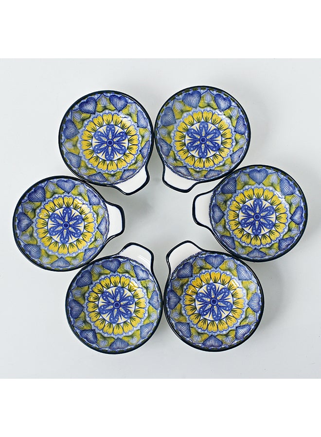 6-Piece Hand-Painted Bowl With Handle Blue/White 11.2x9.5x4cm