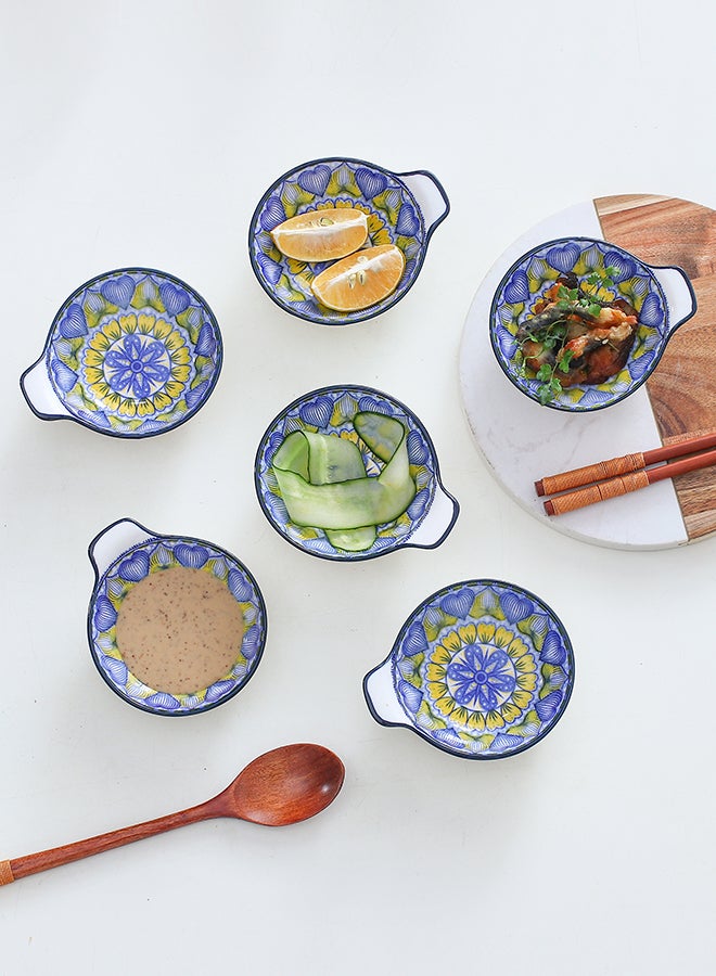 6-Piece Hand-Painted Bowl With Handle Blue/White 11.2x9.5x4cm
