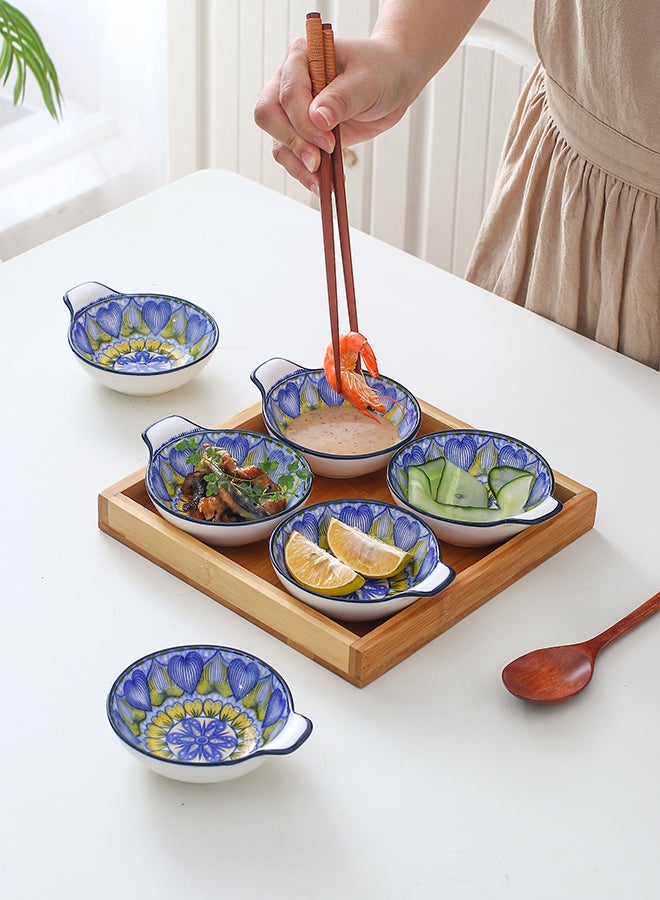 6-Piece Hand-Painted Bowl With Handle Blue/White 11.2x9.5x4cm
