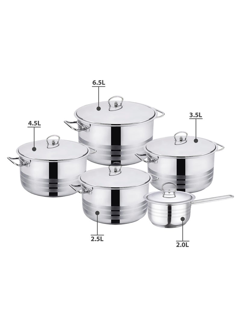 10 Pieces  Stainless Steel  Cookware Set  Premium Cooking Pots and Saucepans with Stainless Steel Lid