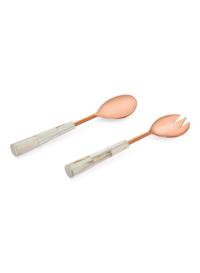 Amara Salad Server, Rose Gold & Mother Of Pearl - Set Of 2