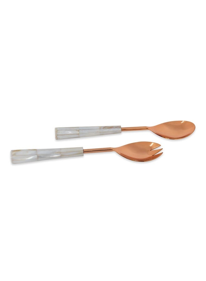 Amara Salad Server, Rose Gold & Mother Of Pearl - Set Of 2