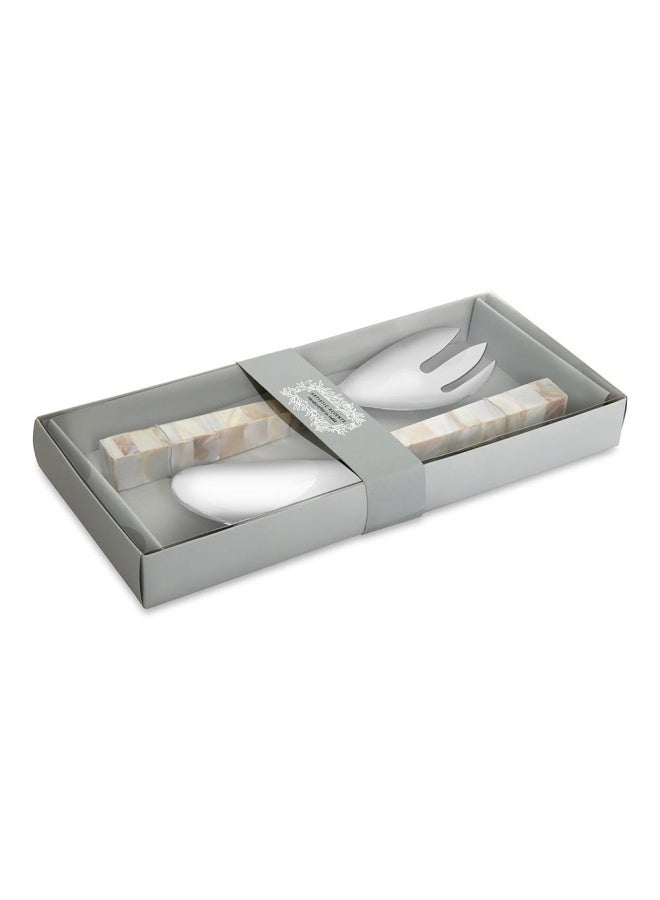 Amara Salad Server, Silver & Mother Of Pearl - Set Of 2