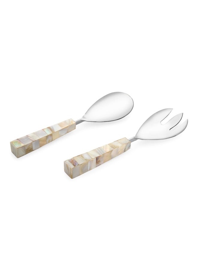 Amara Salad Server, Silver & Mother Of Pearl - Set Of 2