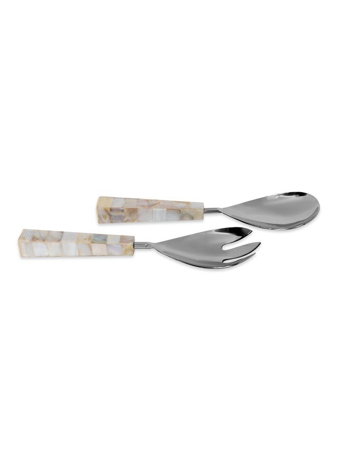 Amara Salad Server, Silver & Mother Of Pearl - Set Of 2