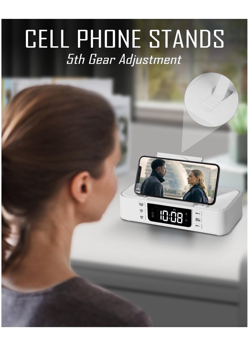Bluetooth Speaker Alarm Clock with Wireless Charger, Digital Alarm Clock Wireless Charger, Bedside LCD Alarm Clock, Bluetooth Speaker RGB Night Light Cell Phone Stands, For Bedroom, Home
