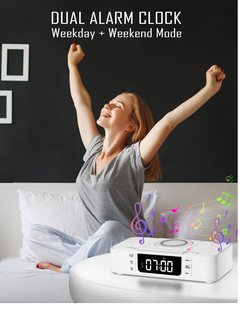 Bluetooth Speaker Alarm Clock with Wireless Charger, Digital Alarm Clock Wireless Charger, Bedside LCD Alarm Clock, Bluetooth Speaker RGB Night Light Cell Phone Stands, For Bedroom, Home
