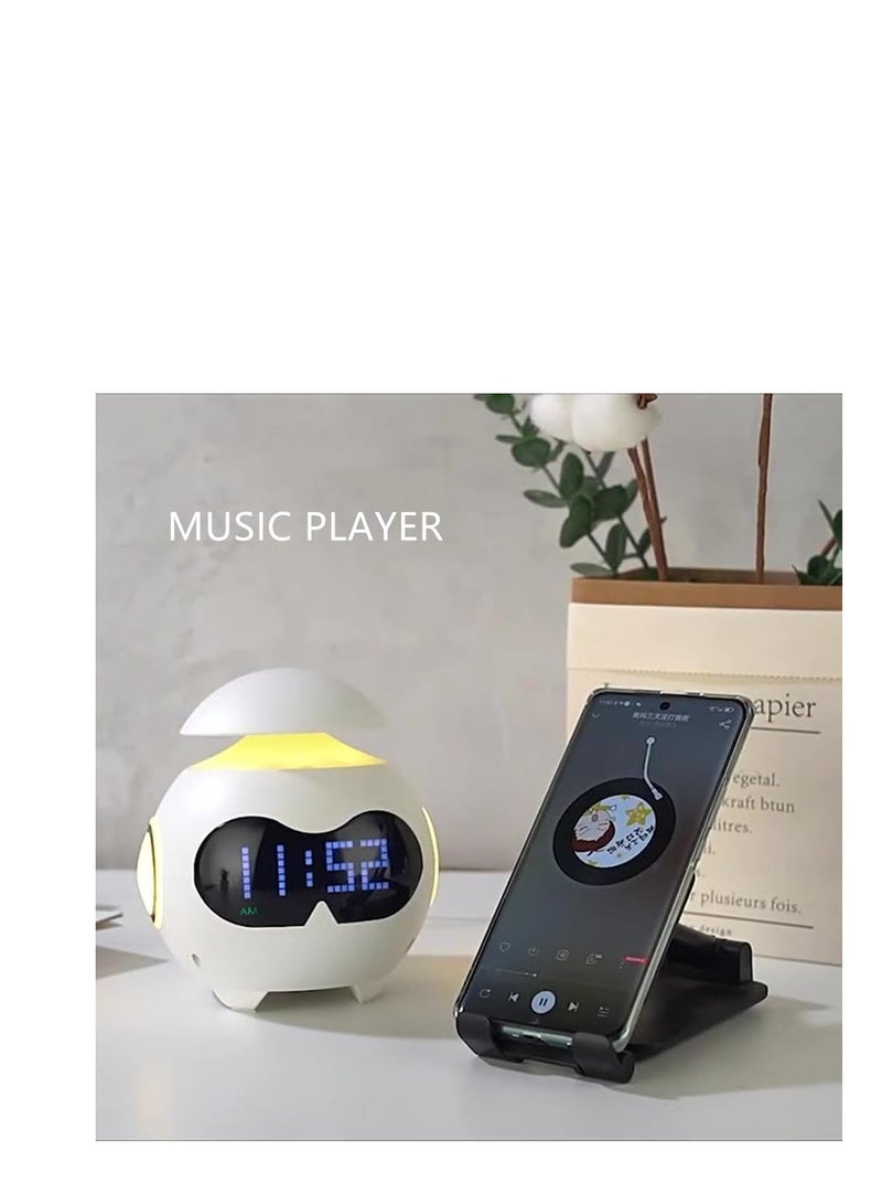 Alarm Clock for Kids, USB Powered Wake Up Alarm Clock with Emoji, Dual Alarm Setting, Bluetooth Alarm Clock with Adjustable Night Light for Bedroom, Reading, Office, White