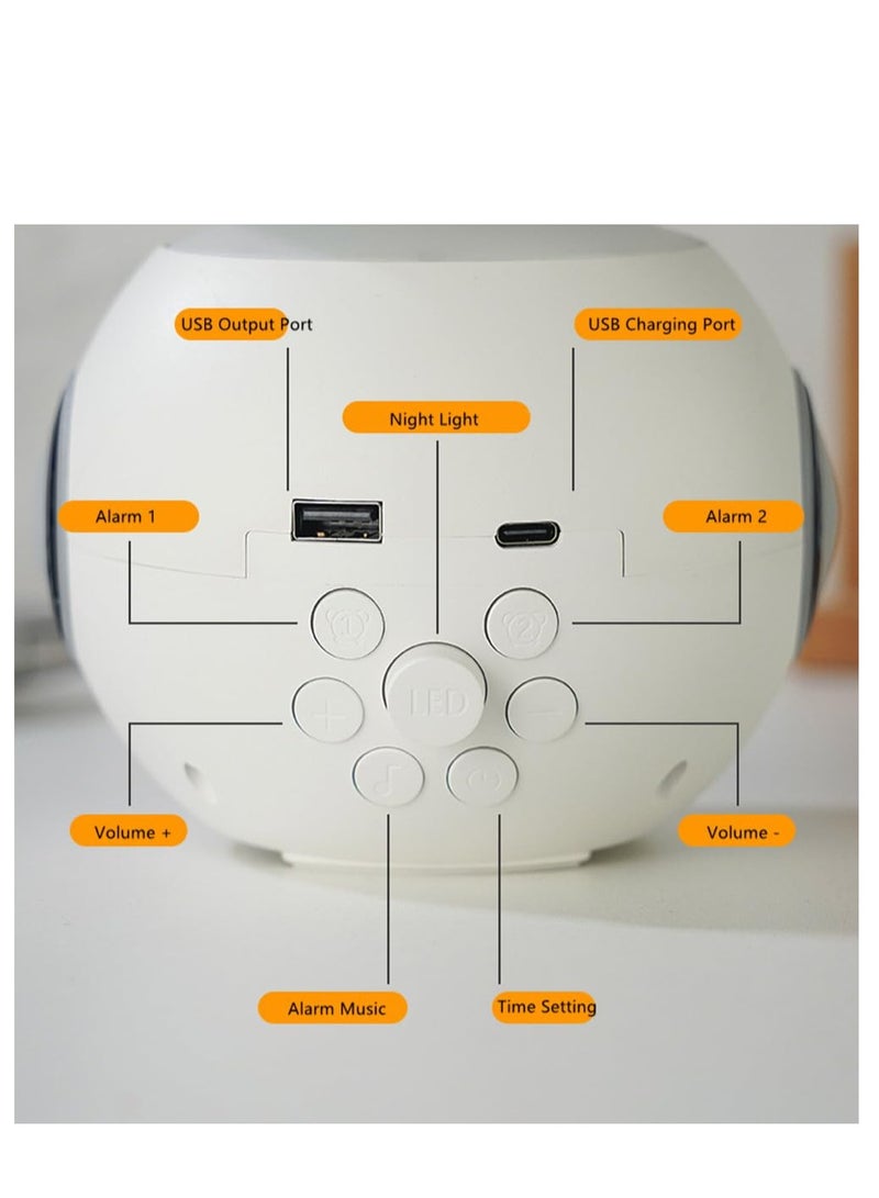Alarm Clock for Kids, USB Powered Wake Up Alarm Clock with Emoji, Dual Alarm Setting, Bluetooth Alarm Clock with Adjustable Night Light for Bedroom, Reading, Office, White